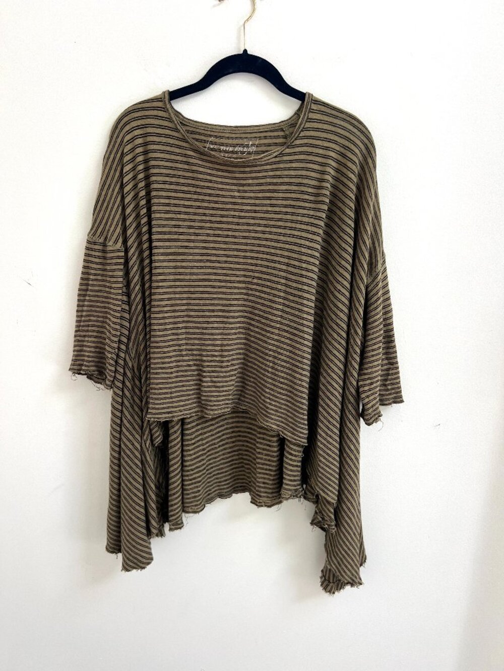 We The Free Free People Olive Green Black Striped Asymmetric High Low Top XS